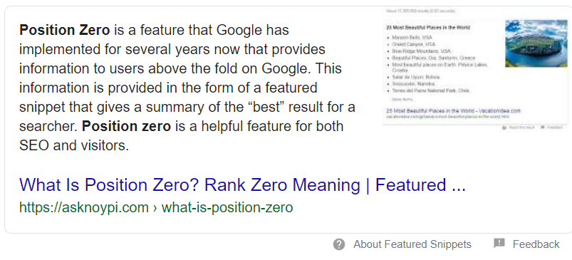 Google position zero and featured snippets