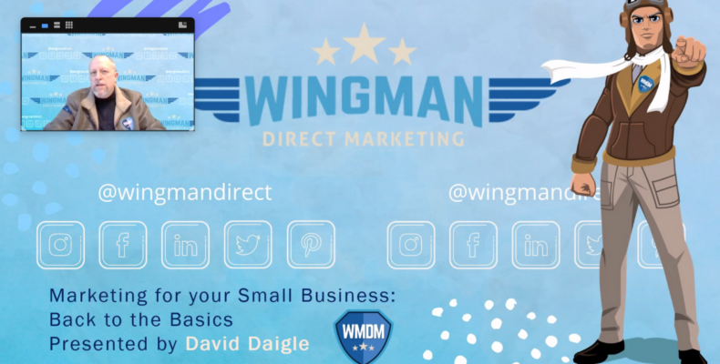 Small Business Owner vs. Entrepreneur: Which One Are You? Zoom meeting with David Daigle showing presentation including Wingman avatar.