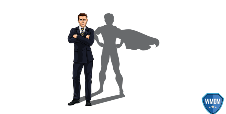 Mental Health - Businessman with shadow of superhero